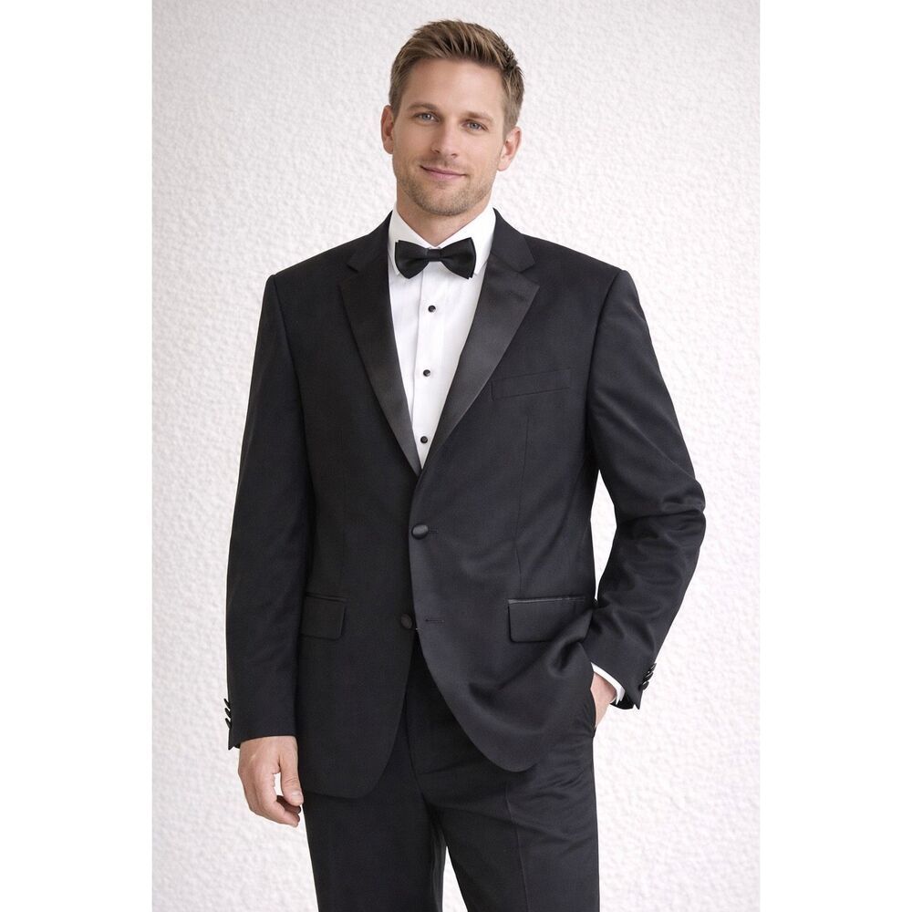 Pronto Uomo Black Tuxedo Jacket 42r 36w Wool Blend Satin Lapel Formal